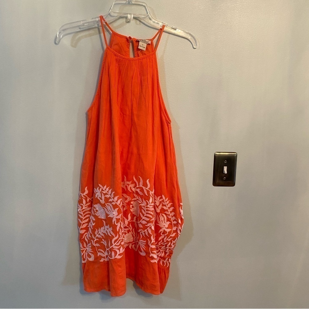 Lucky Brand boho embroidered halter orange dress size small